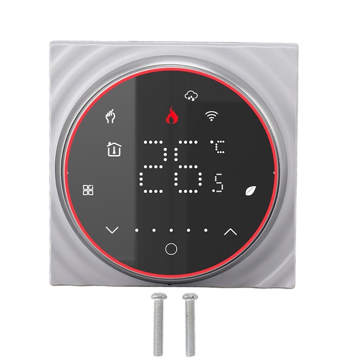 Termostat WiFi Mmgoqqt cu ecran LED, panou subtire, control vocal, programabil, negru
