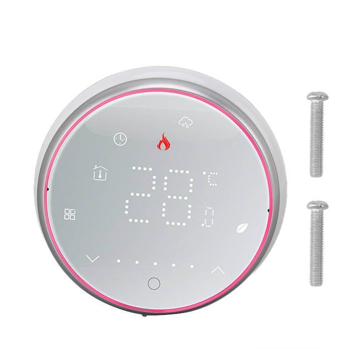 Termostat inteligent wireless Mmgoqqt, panou subtire 13mm, afisaj LED, protectie la cadere tensiune, alb