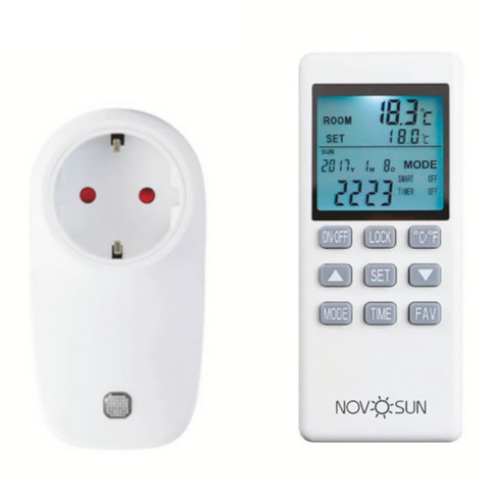Termostat tip priza cu telecomanda, NovoSun TH7, 16 Amperi