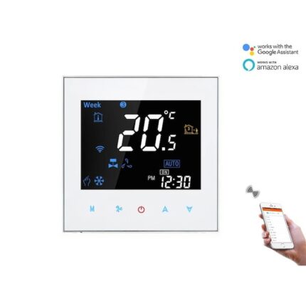 Termostat inteligent universal pentru centrala gaz WiFi, comandat de pe Smartphone, Internet compatibil Google Home si Alexa alb