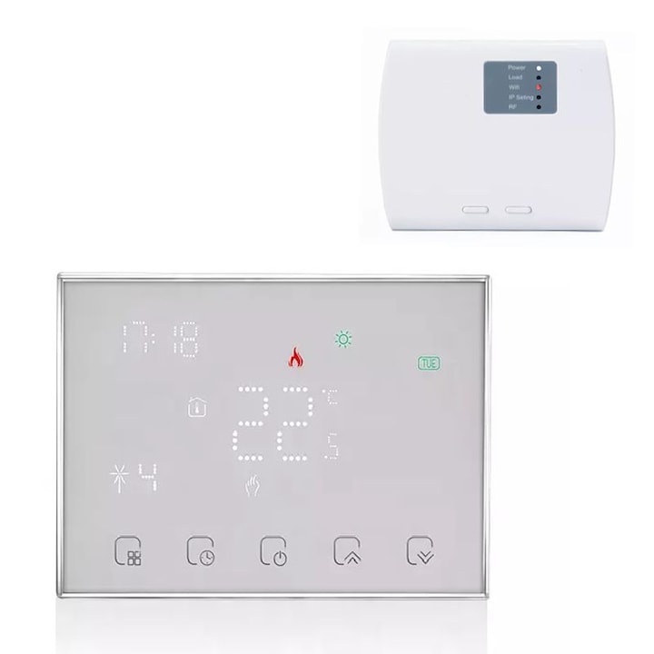 Termostat WIFI cu receptor programabil prin Telefon/Internet compatibil cu orice centrala termica, iluminare LED, display alb