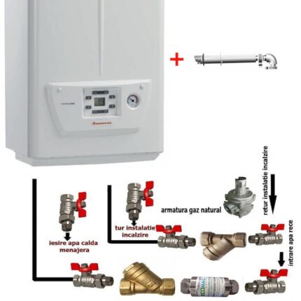 Centrala termica pe gaz in condensare IMMERGAS VICTRIX OMNIA 25, kit evacuare si pachet robineti inclusi