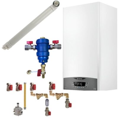 Pachet centrala termica pe gaz in condensare, Ariston Clas One 35 kW, Wi-Fi, murala, kit de evacuare, kit montaj complet RTM si filtru antimagnetita RTM incluse
