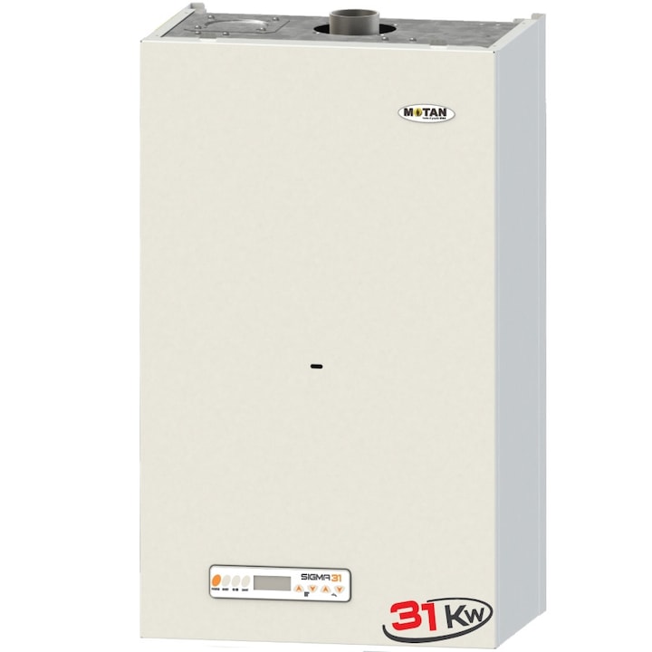 Centrala termica conventionala Motan Sigma 31 ErP, Gaz, Tiraj fortat, 31 kW, 2 schimbatoare de caldura, Afisaj LCD, inclusiv Kit evacuare gaze