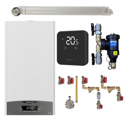 Pachet centrala termica pe gaz Ariston Clas One 30 kW, Wi-Fi, termostat Honeywell DT4R, kit montaj complet RTM, filtru antimagnetita Caleffi Dirtmag 3/4" si kit evacuare RTM incluse