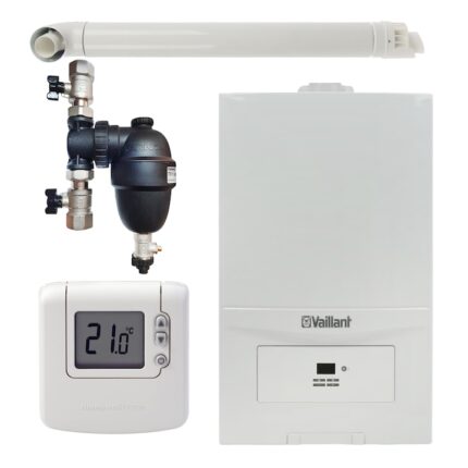 Pachet centrala termica Vaillant VUW 236/7-2 ecoTEC Pure 23 kW, gaz natural + GPL, murala, termostat Honeywell wireless DT92, filtru antimagnetita Fernox F1 Sigma si kit evacuare RTM incluse