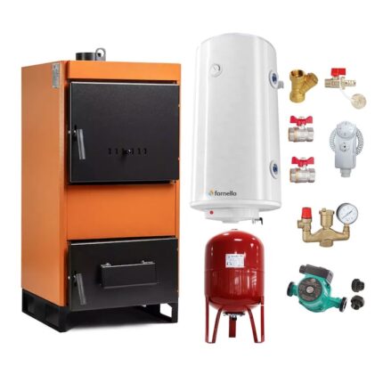 Set Centrala pe combustibil solid Fiama W 45 kW, Boiler Termoelectric, Vas Expansune, Pompa si Fitinguri Montaj