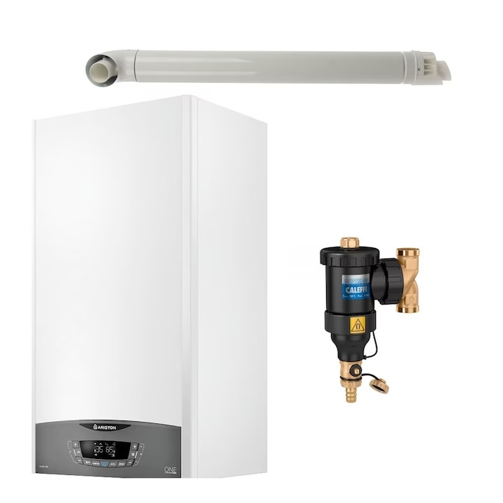 Centrala murala in condensare Ariston Clas One 30, 30 kW, Wi-Fi, kit evacuare si filtru antimagnetita Caleffi Dirtmag 3/4"