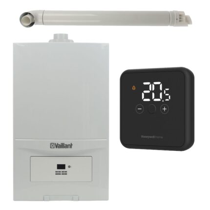 Pachet centrala termica Vaillant VUW 286/7-2 ecoTEC Pure 28 kW, gaz natural + GPL, murala, termostat Honeywell DT4R si kit evacuare RTM incluse