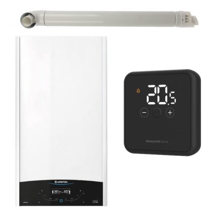 Pachet centrala termica in condensare Ariston GENUS ONE+ WI-FI 35, 35 kW, gaz natural + GPL, murala, termostat Honeywell DT4R si kit evacuare RTM incluse