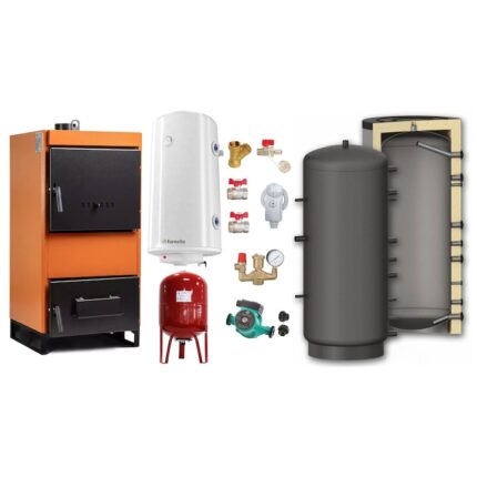 Set Centrala pe combustibil solid Fiama W 25 kW, Puffer 800 litri, Boiler Termoelectric, Vas Expansune, Pompa si Fitinguri Montaj