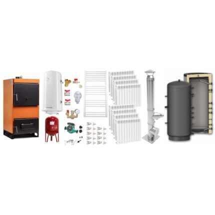 Set Centrala pe combustibil solid Fiama W 45 kW, Puffer 1000 litri, Cos inox, Calorifere aluminiu, Boiler Termoelectric, Vas Expansune, Pompa si Fitinguri Montaj