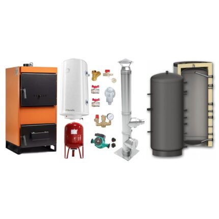 Set Centrala pe combustibil solid Fiama W 35 kW, Puffer 1000 litri, Cos inox, Boiler Termoelectric, Vas Expansune, Pompa si Fitinguri Montaj