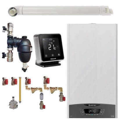 Pachet centrala termica pe gaz in condensare, Ariston Clas One 30 kW, Wi-Fi, murala, termostat Wi-Fi Honeywell Lyric T6R, filtru antimagnetita Fernox F1 Sigma, kit montaj complet RTM si kit evacuare RTM incluse