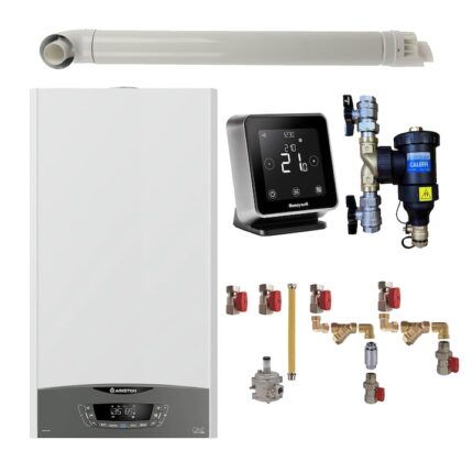 Pachet centrala termica pe gaz Ariston Clas One 35 kW, Wi-Fi, termonstat Honeywell Lyric T6R, kit montaj complet RTM, filtru antimagnetita Caleffi Dirtmag 3/4" si kit evacuare RTM incluse