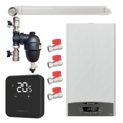 Pachet centrala termica pe gaz in condensare, Ariston Clas One 30 kW, Wi-Fi, murala, termostat Honeywell wireless DT4R, filtru antimagnetita Fernox F1 Sigma, set robineti Fornara si kit evacuare RTM incluse