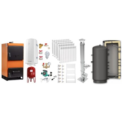 Set Centrala pe combustibil solid Fiama W 25 kW, Puffer 800 litri, Cos Inox, Calorifere aluminiu, Boiler Termoelectric, Vas Expansune, Pompa si Fitinguri Montaj