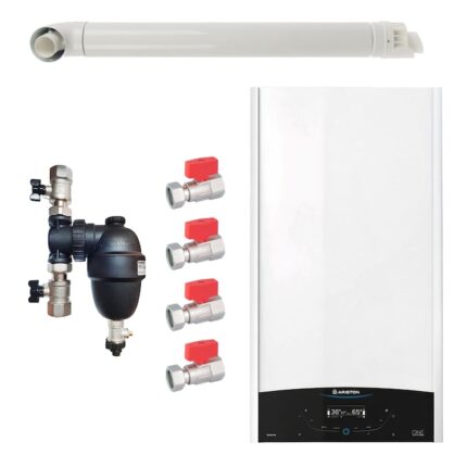 Pachet centrala termica in condensare Ariston GENUS ONE+ WI-FI 30, 30 kW, gaz natural + GPL, murala, WI-FI, filtru antimagnetita Fernox F1 Sigma, set robineti Fornara si kit evacuare RTM incluse