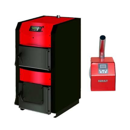 Pachet centrala mixta lemn si peleti Sunsystem Burnit WBS-ACTIVE 30 kw, cu ventilator, automatizare, si arzator Peleti Pell Eco 30 kw, snec, aprindere automata