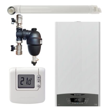 Pachet centrala termica pe gaz in condensare, Ariston Clas One 35 kW, Wi-Fi, murala, termostat Honeywell wireless DT92, filtru antimagnetita Fernox F1 Sigma si kit evacuare RTM incluse