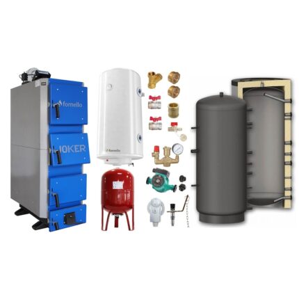 Set centrala pe combustibil solid, (lemn, carbune), Fornello Joker 42 kW, Puffer 800 litri, Boiler, Vas Expansiune, Pompa, Fitinguri Montaj
