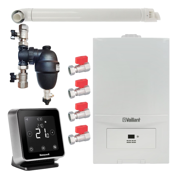 murala Pachet centrala termica Vaillant VUW 236/7-2 ecoTEC Pure 23 kW, gaz natural + GPL, murala, termostat Wi-Fi Honeywell Lyric T6R, filtru antimagnetita Fernox F1 Sigma, set robineti Fornara si kit evacuare RTM incluse