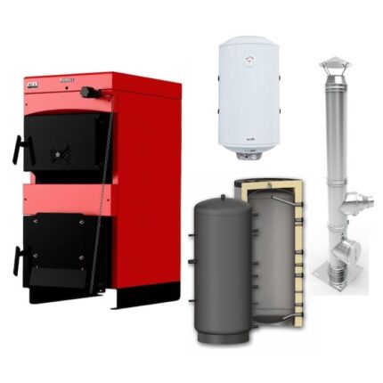 Set Centrala pe combustibil solid ​Sunsystem Burnit NWB MAX 25 kW, puffer, boiler termoelectric si cos inox