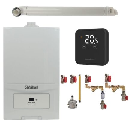 Pachet centrala termica Vaillant VUW 286/7-2 ecoTEC Pure 28 kW, gaz natural + GPL, termostat Honeywell DT4R, kit montaj complet RTM si kit evacuare RTM incluse