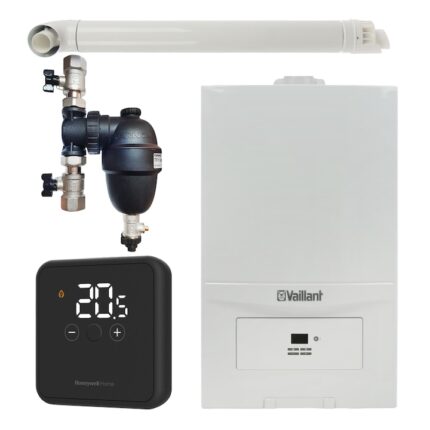 Pachet centrala termica Vaillant VUW 236/7-2 ecoTEC Pure 23 kW, gaz natural + GPL, murala, termostat Honeywell wireless DT4R, filtru antimagnetita Fernox F1 Sigma si kit evacuare RTM incluse