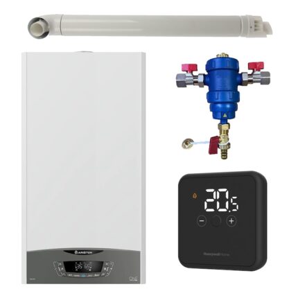 Pachet centrala termica pe gaz in condensare, Ariston Clas One 30 kW, Wi-Fi, murala, termostat Honeywell DT4R, filtru antimagnetita RTM 3/4" si kit evacuare RTM incluse