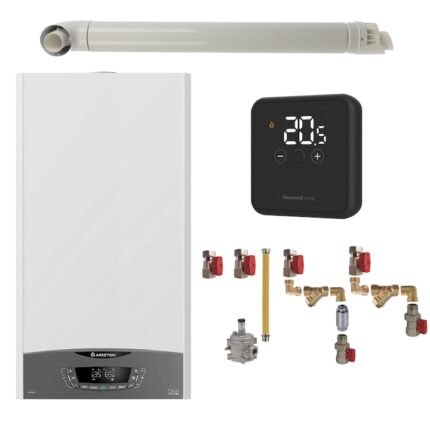 Pachet centrala termica pe gaz in condensare, Ariston Clas One 35 kW, Wi-Fi, murala, termostat Honeywell DT4R, kit montaj complet RTM si kit evacuare RTM incluse