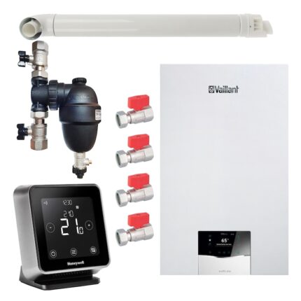 Pachet centrala termica Vaillant VUW 36CS/1-5 ecoTEC Plus 33.3 kW, termostat Wi-Fi Honeywell Lyric T6R, filtru antimagnetita Fernox F1 Sigma, set robineti Fornara si kit evacuare RTM incluse