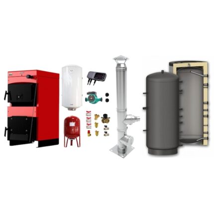Set Centrala pe combustibil solid ​Sunsystem Burnit NWB MAX 35 kW, puffer, cos inox, boiler termoelectric, vas expansiune, pompa circulare, controller pompa, fitinguri montaj