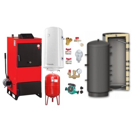 Set Centrala pe combustibil solid Fiama D2-40 Putere 46 kW, cu Ventilator si Automatizare, Puffer 1000 litri, Boiler Termoelectric, Pompa, Vas Expansiune si Fitinguri