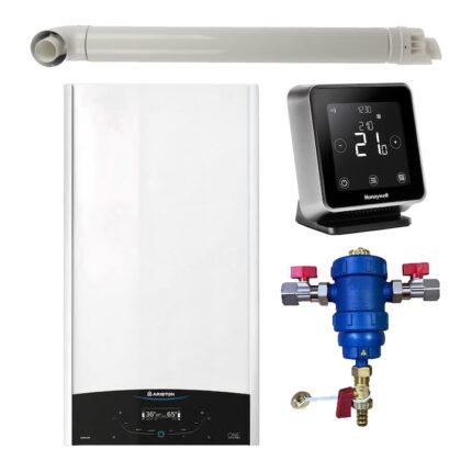 Pachet centrala termica in condensare Ariston GENUS ONE+ WI-FI 35, 35 kW, gaz natural + GPL, murala, termostat Wi-Fi Honeywell Lyric T6R, filtru antimagnetita RTM 3/4" si kit evacuare RTM incluse