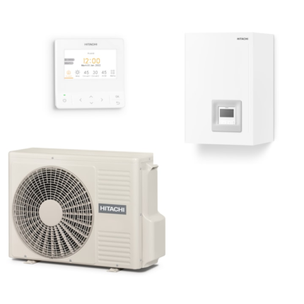 Pompa de caldura aer-apa, Hitachi, model Yutaki S80, Temperatura apei de pana la 80°C pentru incalzire, Putere maxima 11 kW, tip split, alimentare monofazata , Unitatea interioara cu rezervor de apa calda