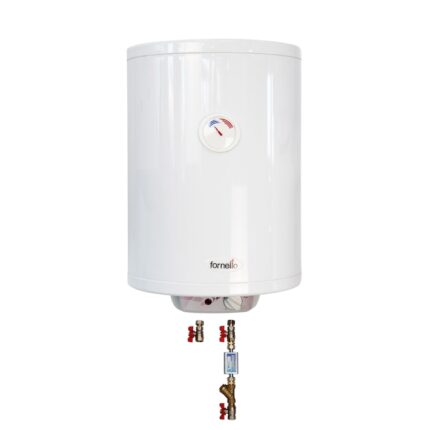 Pachet Boiler electric Fornello Titanium Plus SLIM 30 litri, 2000 watt, reglaj extern al temperaturii, emailat cu titan, diametru 360 mm, cablu, stecher, supapa de siguranta si kit de montaj inclus
