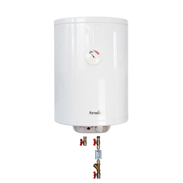 reglaj extern al temperaturii Pachet Boiler electric Fornello Titanium Plus SLIM 30 litri, 2000 watt, reglaj extern al temperaturii, emailat cu titan, diametru 360 mm, cablu, stecher, supapa de siguranta si kit de montaj inclus
