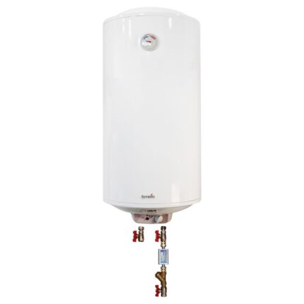 Pachet Boiler electric Fornello Titanium Plus 100 litri, 2000 watt, reglaj extern al temperaturii, emailat cu titan, supapa de siguranta, si kit de montaj inclus