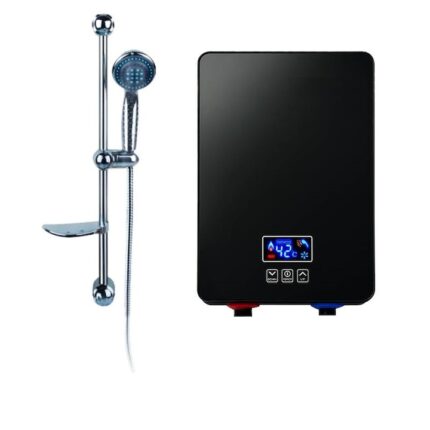 Incalzitor instant electric pentru apa, Display LCD, Protectie electrica IPX4, Termostat cu siguranta dubla, Display LCD si Kit dus inclus, Negru