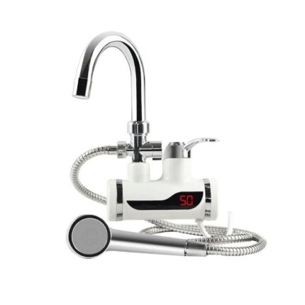 Robinet Electric Instant SIKS Cu Prindere Pe Perete, Apa Calda 30-60°, Putere 3000W, Display LCD, Presiune: 0.04-0.5MPa, cu Para de Dus, Alb