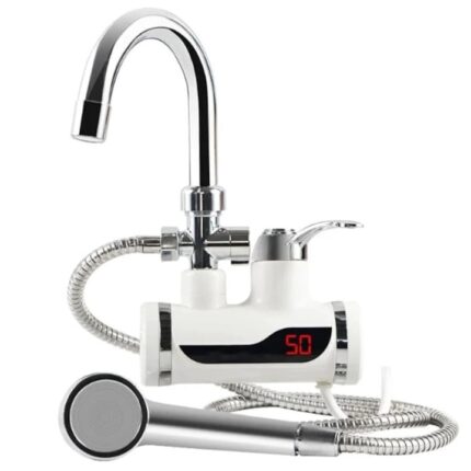 Robinet electric incalzit apa cu para dus coshop®, prindere cada chiuveta, afisaj temperatura LCD, putere 3 KW, apa calda instant