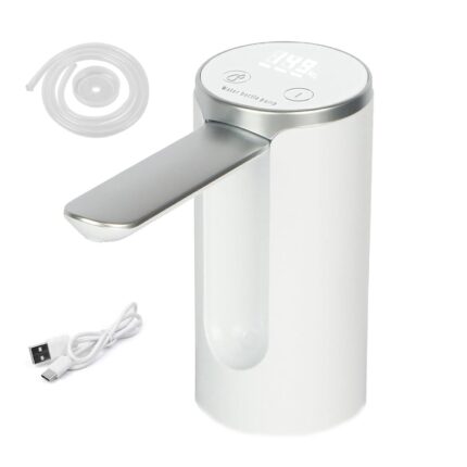 Pompa electrica apa cu afisaj LED, NUODWELL, Indicator Nivel Baterie, Dozator cu ecran digital, Design cu zgomot redus, Fara BPA, 200/600/800ML Dozarea cantitatii de apa, Compatibil cu Bidoane de Apa de 5L/10L/15L/20L, Alb