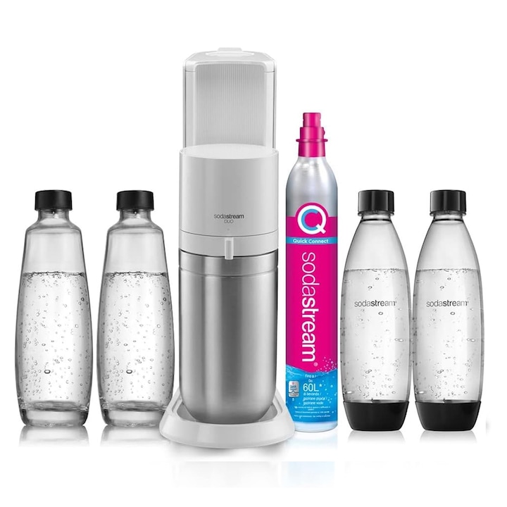 Set aparat pentru bauturi carbogazoase, Sodastream Megapack DUO, Alb