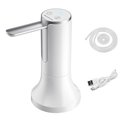 Pompa electrica pentru apa din bidon, NUODWELL, Afisaj LED, Fara BPA, 3 Trepte pentru Dozarea Cantitatii de Apa, Baza detasabila, Cu incarcare USB si oprire automata, Pentru casa, birou, camping, Alb