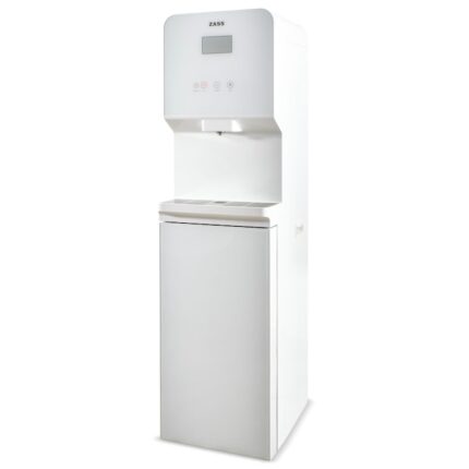 Dozator de apa comercial Zass ZWD 24 WF, de podea cu conectare la reteaua de apa, sistem de filtrare in 4 trepte si Purificare cu lampa UV, apa calda 7,5 L/h, racire cu compresor 4 L/h, Panou Touch, Alb