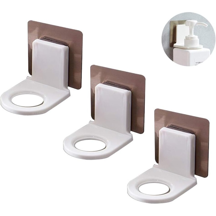 Suport autoadeziv BGHYHYHI pentru sticle de sampon si gel de dus, montare pe perete, set de 3