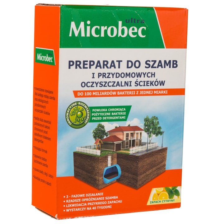 Tratament pentru fose septice, Bros, Microbec, pudra, miros de lamaie, 1kg