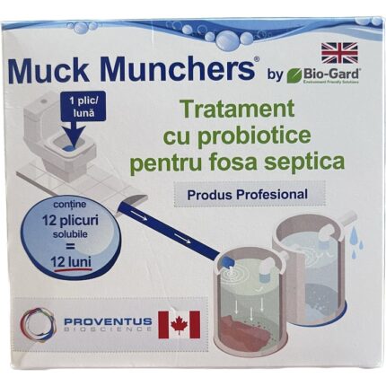 Bio-activator fose septice MUCK MUNCHERS, fose familiale-3000 litri, 12 plicuri, tratament pentru 1 an