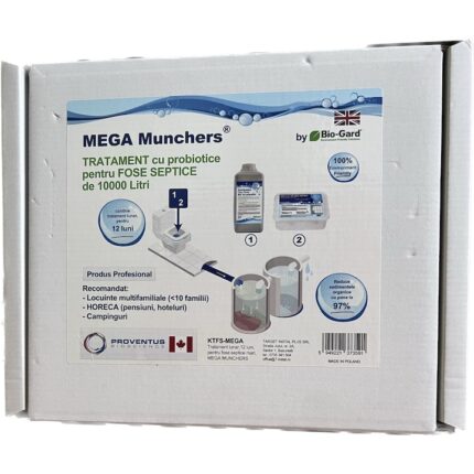 Bio-activator fose septice MEGA MUNCHERS, fose 10000 litri, tratament lunar pentru 1 an